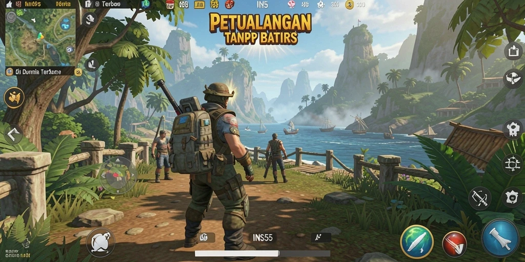 Menggambarkan gameplay dinamis dan eksplorasi dunia terbuka.