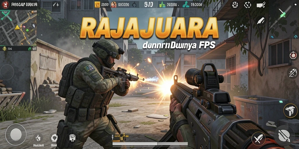 Screenshot menunjukkan aksi intens dalam pertempuran FPS RAJAJUARA.