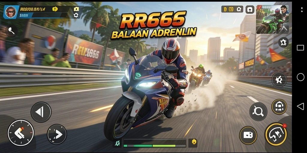 Tangkapan layar RR666 menampilkan kemampuan balapan motor yang memukau.