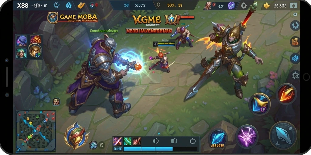 Tampilan gameplay seru dari X88 dalam pertarungan tim MOBA.