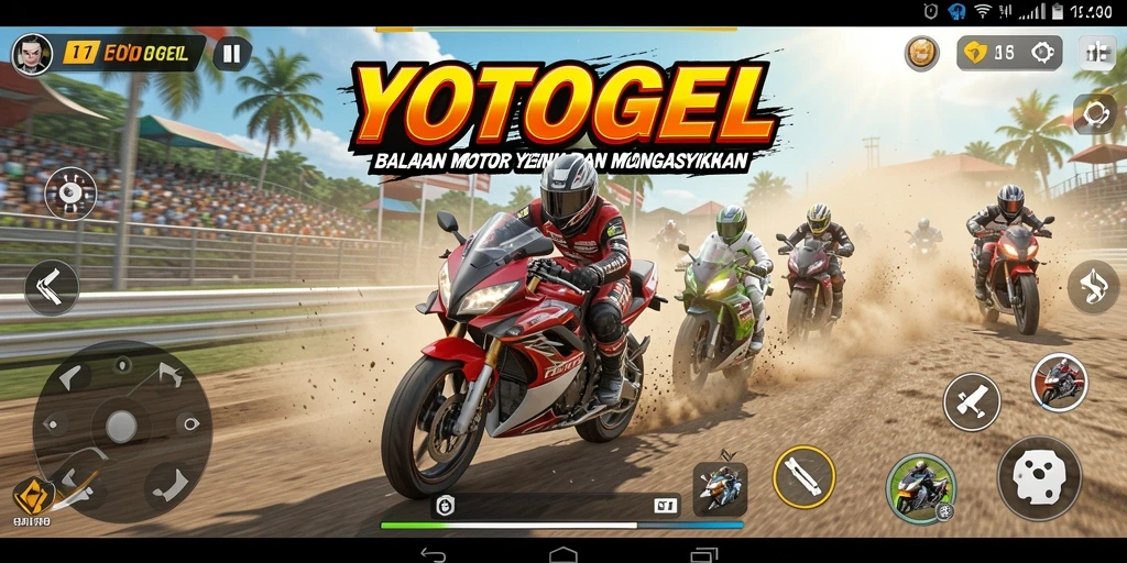 Tampilan gameplay seru dalam YOTOGEL dengan motor yang melaju kencang.